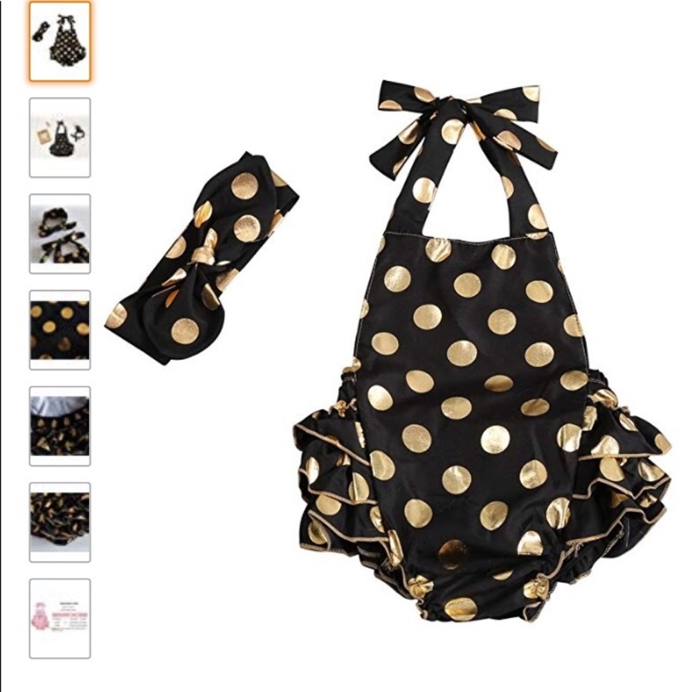 Gold Dot Outfit Infant Ruffle Bodysuit Set - Picture 3 of 8